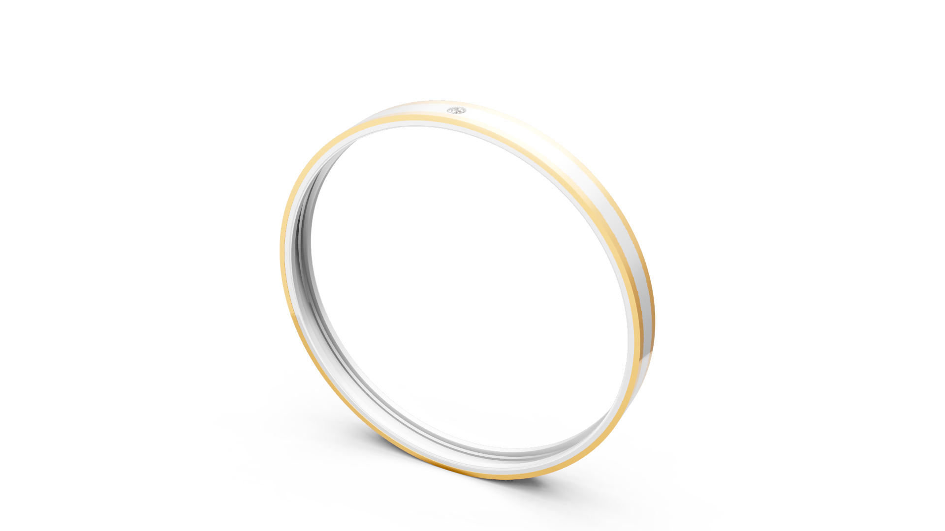 Modern Two-Tone Platinum and Gold Bangle Bracelet with Central Diamond Accent